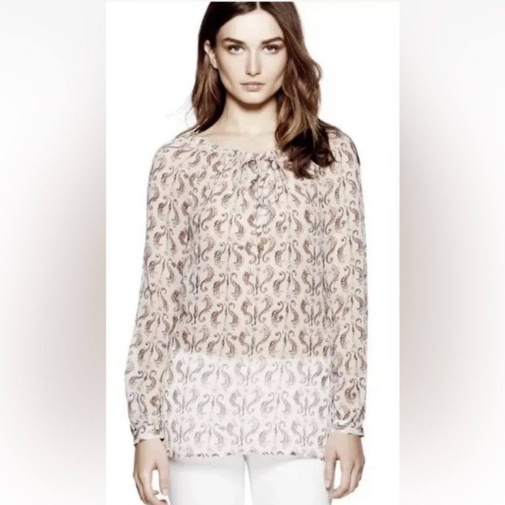 Tory Burch Seahorse Print Silk Blouse Top‎